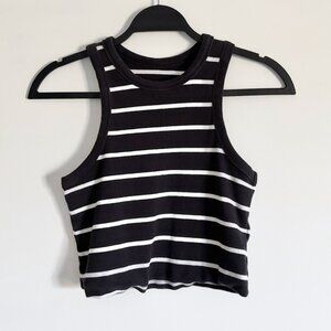 Anthropologie Maeve Blair Ribbed Crop Racerback Tank Black White Stripe Medium